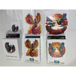 3 Wooden Jigsaw Puzzles, Mandala Hummingbirds,Eagle,Phoenix Unique Brain Teaser‎